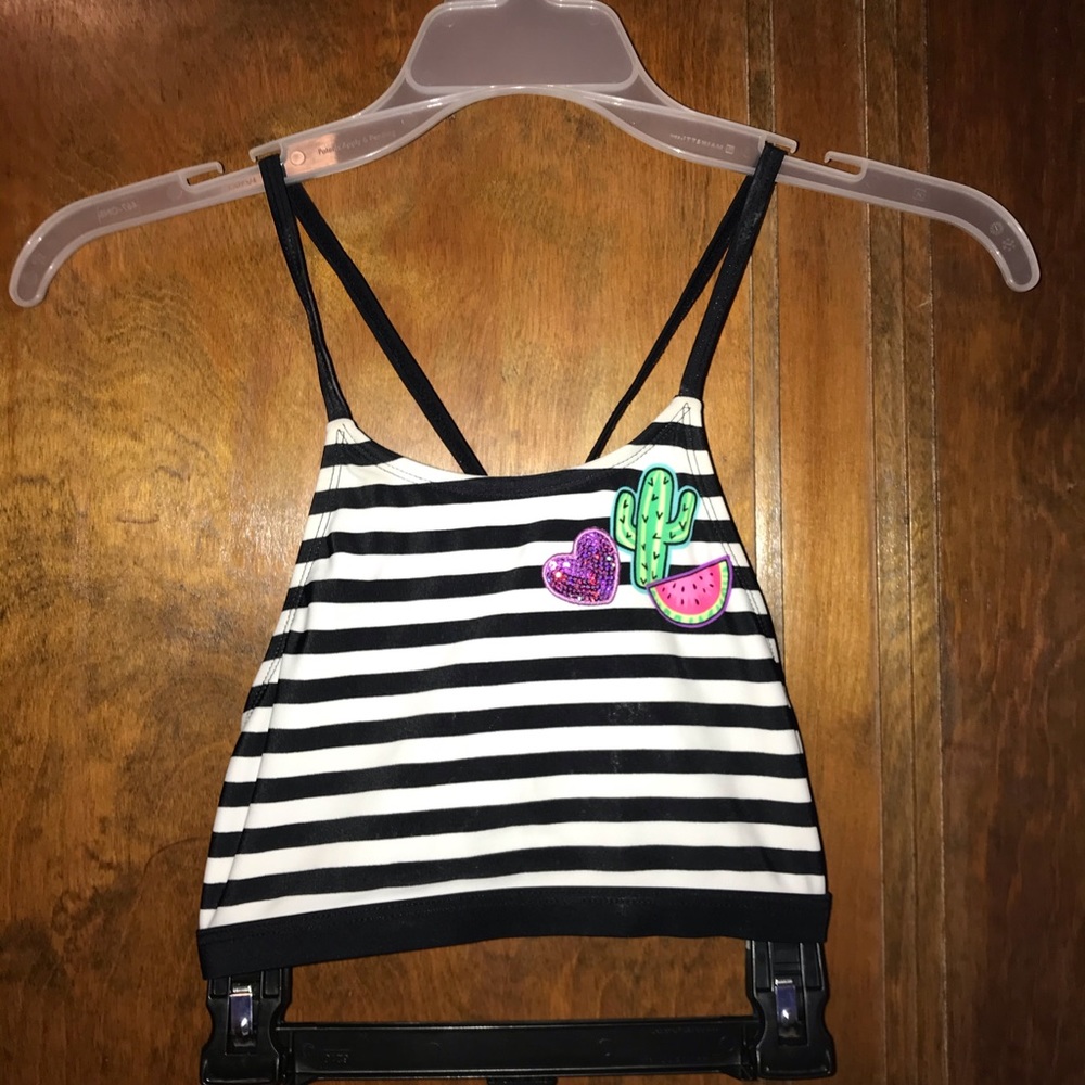 Black & White striped Justice bikini w/ designs
